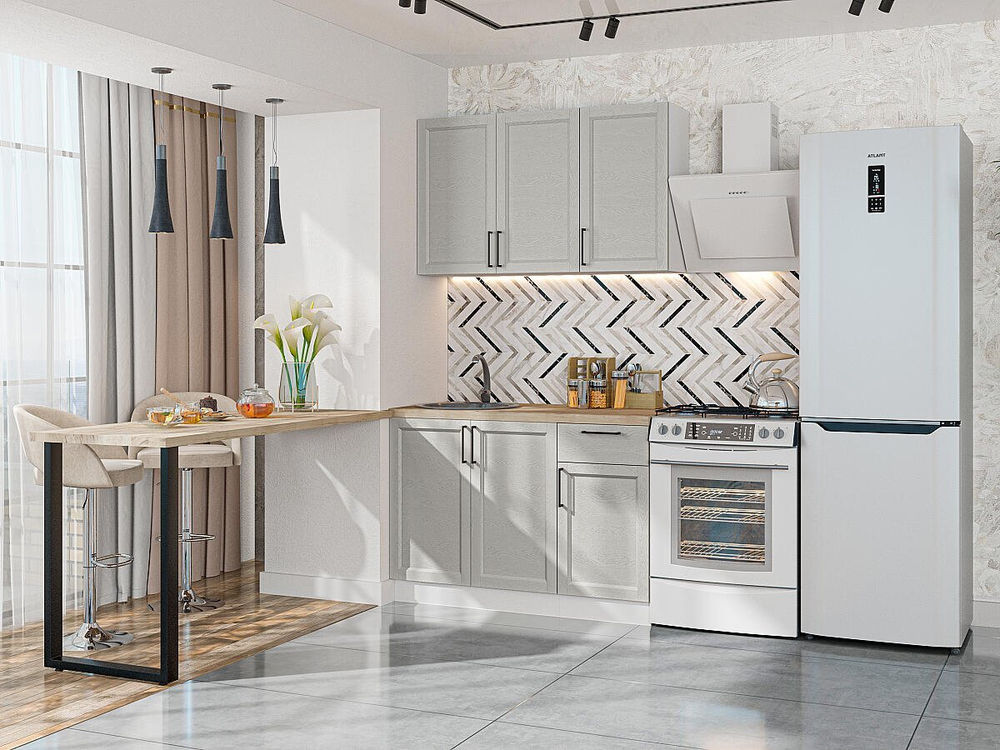 Прямая модульная кухня Сканди-05 Grey Silkwood - Белый 2140*1200*600