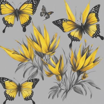 Паттерн желтые цветы и бабочки
