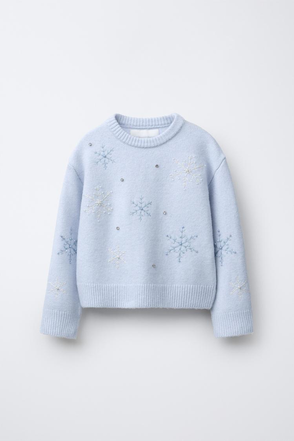 ZARA ВЯЗАНЫЙ ДЖЕМПЕР СО СНЕЖИНКАМИ, ГОЛУБОЙ