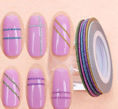 Лента для дизайна с блестками тонкая, голубая