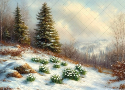 Весенний сюжет подснежники №2 - фон неопреновый