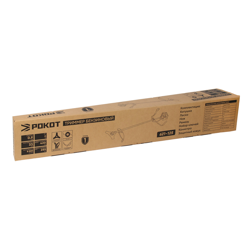 Бензотриммер "РОКОТ", мотокоса 0,90кВт/1,2лс, двигатель 33см3, нож 255мм, катушка 420мм, леска 2,4мм