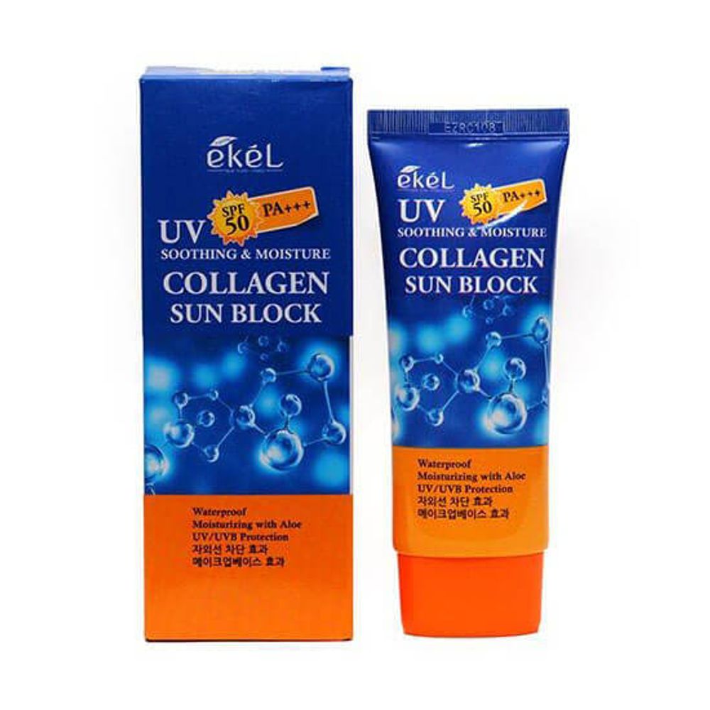 Крем солнцезащитный с коллагеном EKEL UV Soothing&amp;Moisture Collagen Sun Block SPF 50+ PA+++ 70 мл