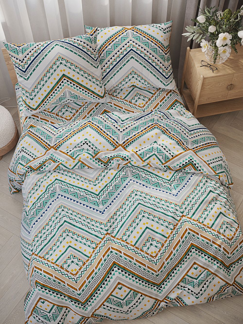 Простынь на резинке перкаль Сказка "Зигзаг" 180x200 см