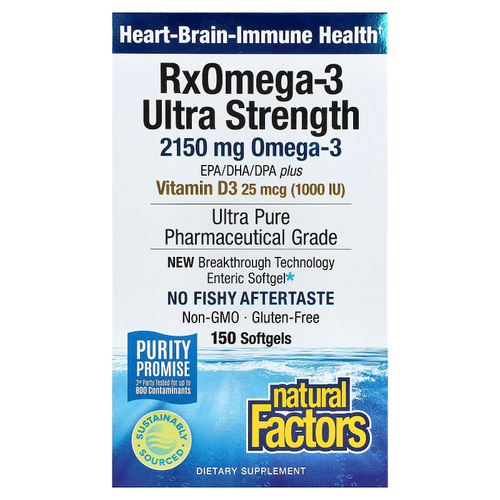 Natural Factors, RxOmega-3 повышенной силы действия с витамином D3, 150 капсул