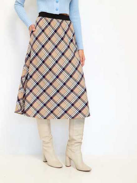 Юбка Мелоди миди бежевая в клетку