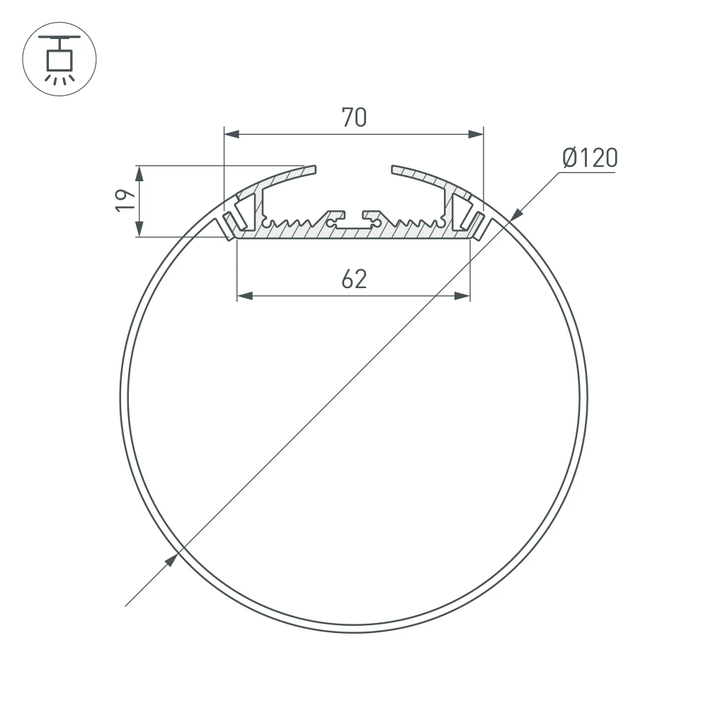 Профиль с экраном SL-ROUND-D120-2500 ANOD+OPAL (Arlight, Алюминий) 020475
