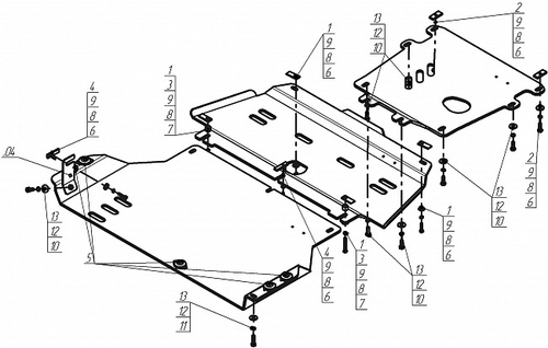 Защита картера Двигателя, КПП, Разд. коробки. 8 мм, Алюминий. для Land Rover Range Rover Sport Supercharged, Sport 2009-2012 MOTODOR.383210