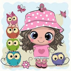 Картина по номерам (20Х20) Девочка с совятами  (19 цветов)