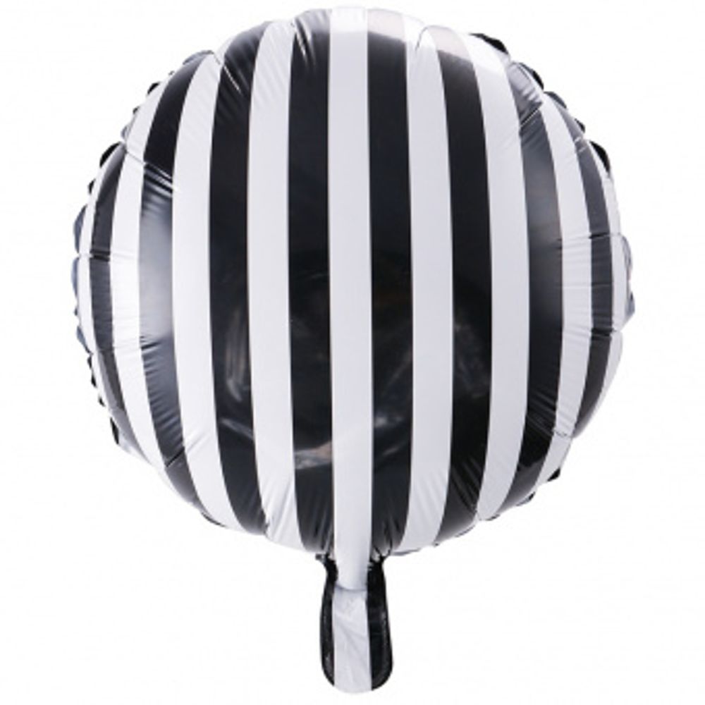 К Шар круг 18" / 45 см "Полосы" черные (Веселая затея) (БГ-15)