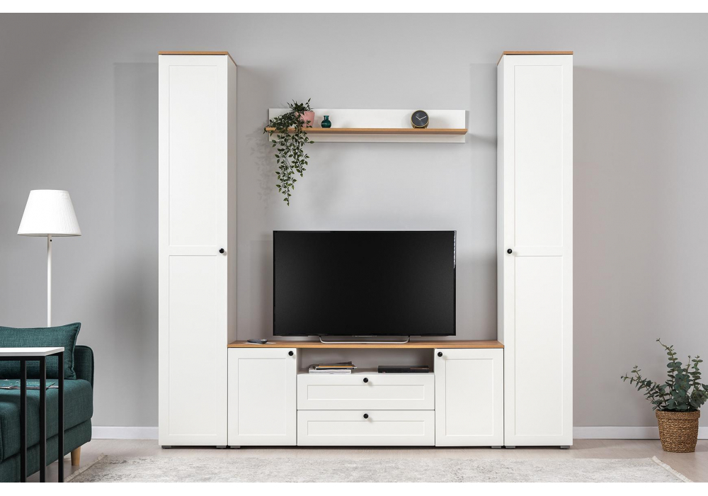 Шкаф Woodville Опра 13.227 белый PE шагрень, дуб золотой craft