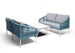 "Канны" лаунж-зона 4-местная из роупа со столом "Гранада" (молочный), каркас алюминиевый светло-серый, роуп бирюзовый