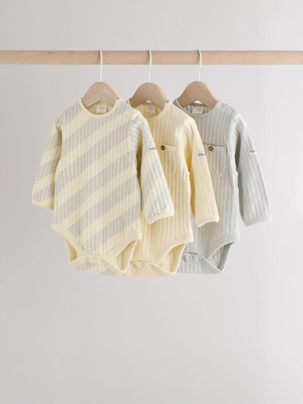 Боди с длинным рукавом для малышей Next B23-062, 3 шт., Серый, Желтый