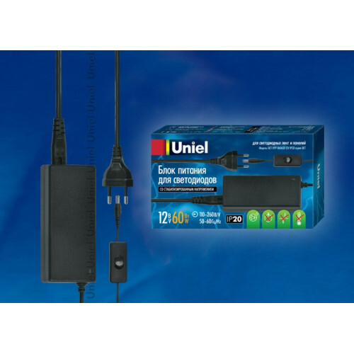 UET-VPP-060A20 Блок питания для светодиодов с вилкой, 60 Вт, 12В, IP20