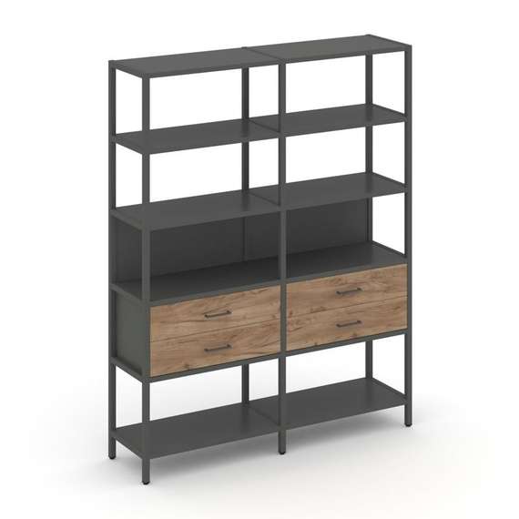 Shelf System Двухсекционный стеллаж пятиярусный с ящиками SN.STM-522 Антрацит/Дуб Табак/Металл Антра
