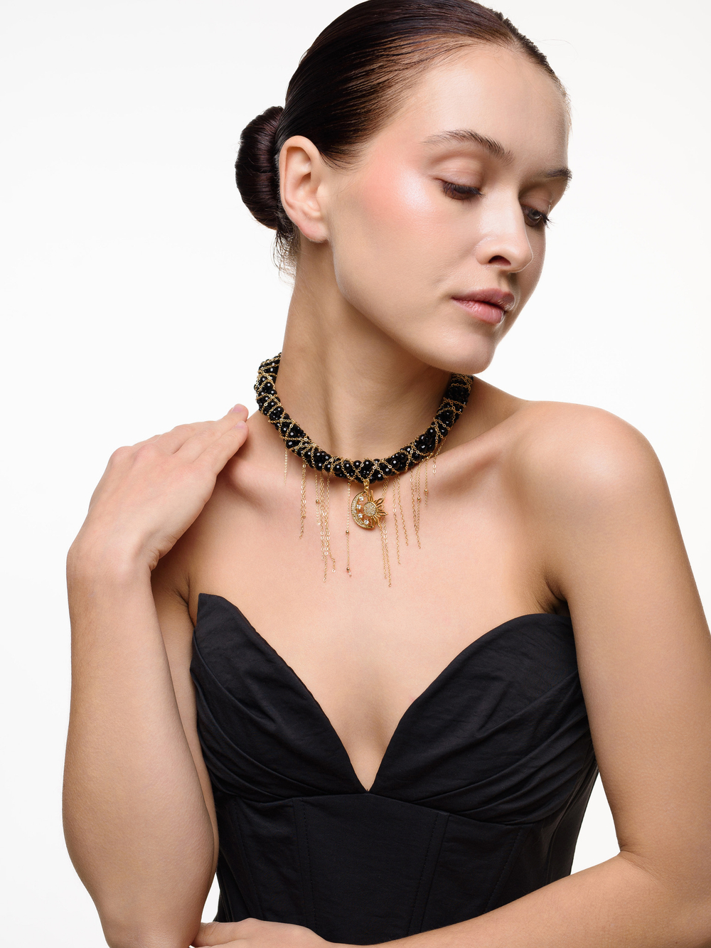 Колье "Sun And Moon" из черного агата Gold