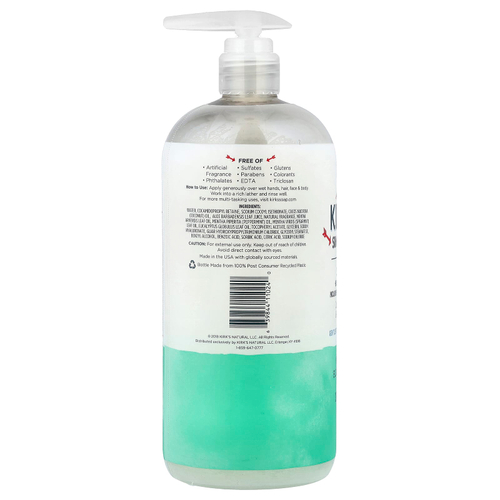 Kirk's, Питательное очищающее средство 3-в-1, мята и эвкалипт, 946 мл (32 жидк. Унции)