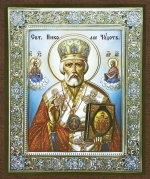 Икона "Николай Чудотворец" в митре, 10х12 на МДФ-6
