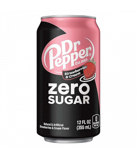Напиток газированный Dr Pepper со вкусом клубники и крема (без сахара), 355 мл
