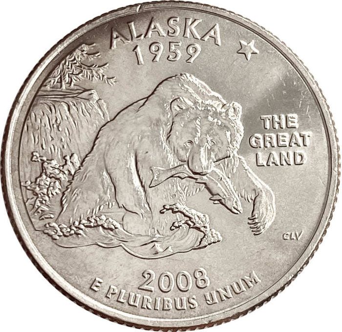 25 центов (1/4 доллара, квотер) 2008 США «Штат Аляска» (D)