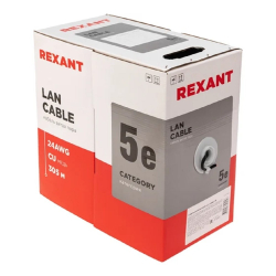 Витая пара Rexant (01-0045-R) Кабель витая пара U / UTP, CAT 5e, PE, 4PR, 24AWG, OUTDOOR, SOLID, черный, 305м