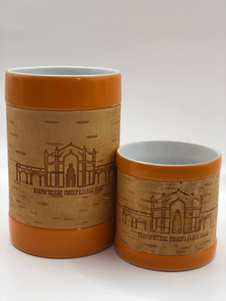 Кружка малая фарфоровая без ручки с берестой. Коллекция "Старая Русса"