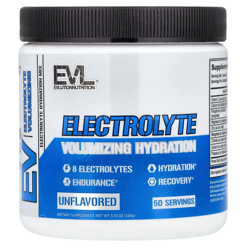 EVLution Nutrition, Электролит, объем и увлажнение, без добавок, 100 г (3,53 унции)