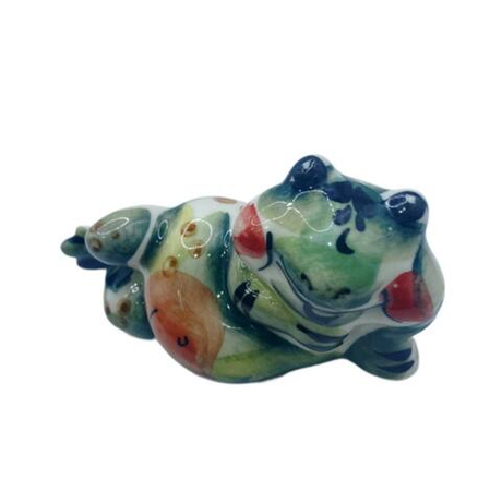 Фигурка Лягушка лежа цветная гжель