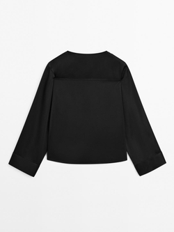 Massimo Dutti Блуза из сатина с пуговицей, черный