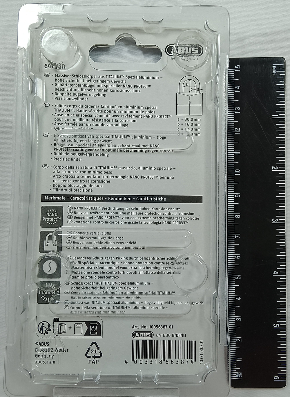 Навесной замок ABUS 64TI/30 B/DFNLI