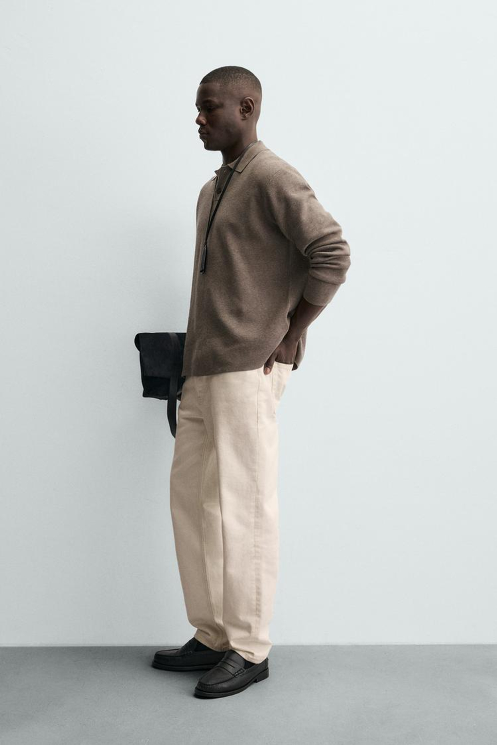 ZARA МЯГКОЕ ТРИКОТАЖНОЕ ПОЛО, СЕРОВАТО-КОРИЧНЕВЫЙ