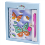 Блокнот в футляре, 19,5 см * 22,5 см, гребень, Alingar, ламинация, эффект 3D, ручка, замочек, клетка, 45 л., "Яркие бабочки", голубой