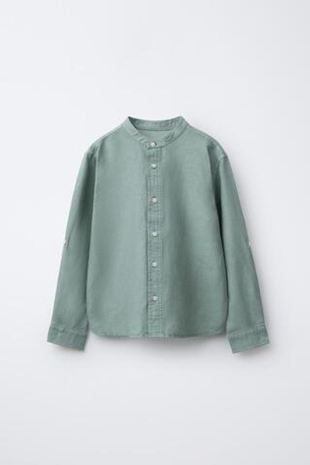 ZARA РУБАШКА ИЗ СМЕСОВОГО ЛЬНА, ЗЕЛЕНЫЙ