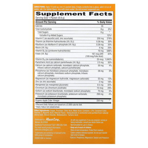 Emergen-C, Яблочный уксус, яблочный, 18 пакетиков по 9,8 г (0,35 унции)
