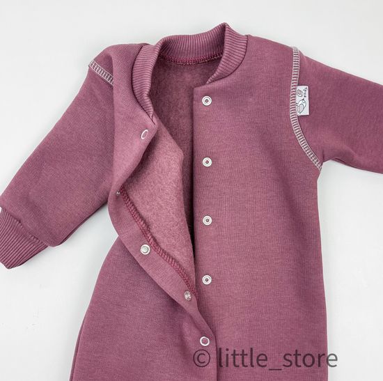 Комбинезон из футера с начесом "Смайлики" Винный, с закрытыми ножками