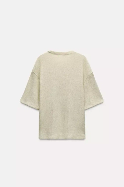 ZARA ТОП С БЛЕСТЯЩЕЙ НИТЬЮ И КОРОТКИМИ РУКАВАМИ, ЗОЛОТОЙ