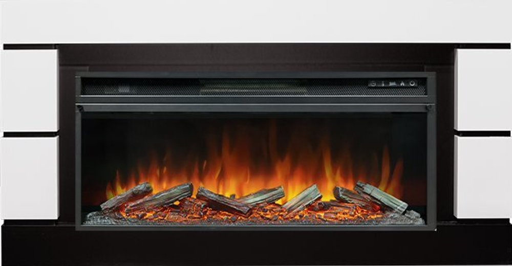 Каминокомплект Modern 42 - Белый с черным (Ширина 1395 мм) с очагом Vision 42 LOG LED