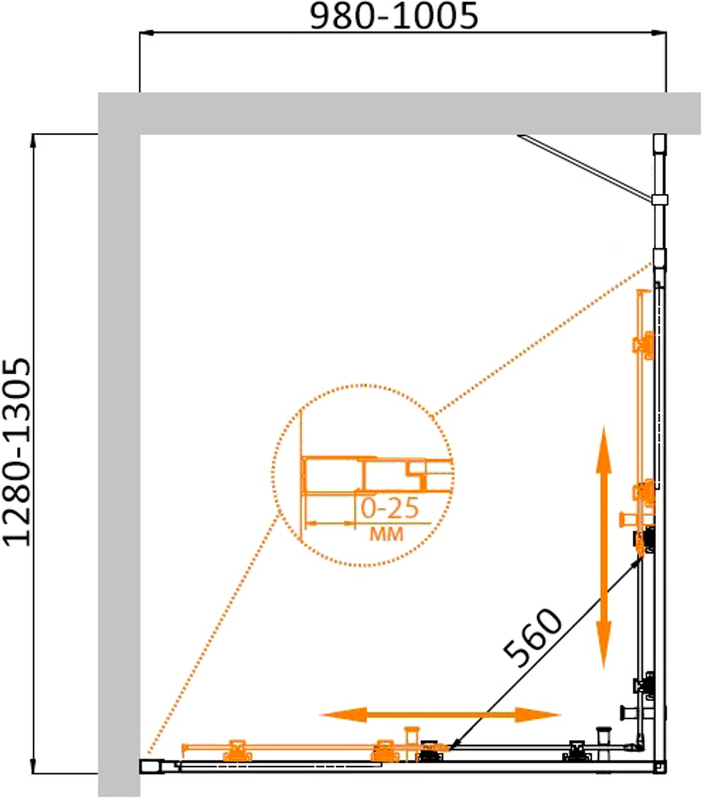 Душевой уголок Cezares MOLVENO-AH-21-100+30-C-Cr-IV, 130х100х195, профиль хром, стекло прозрачное