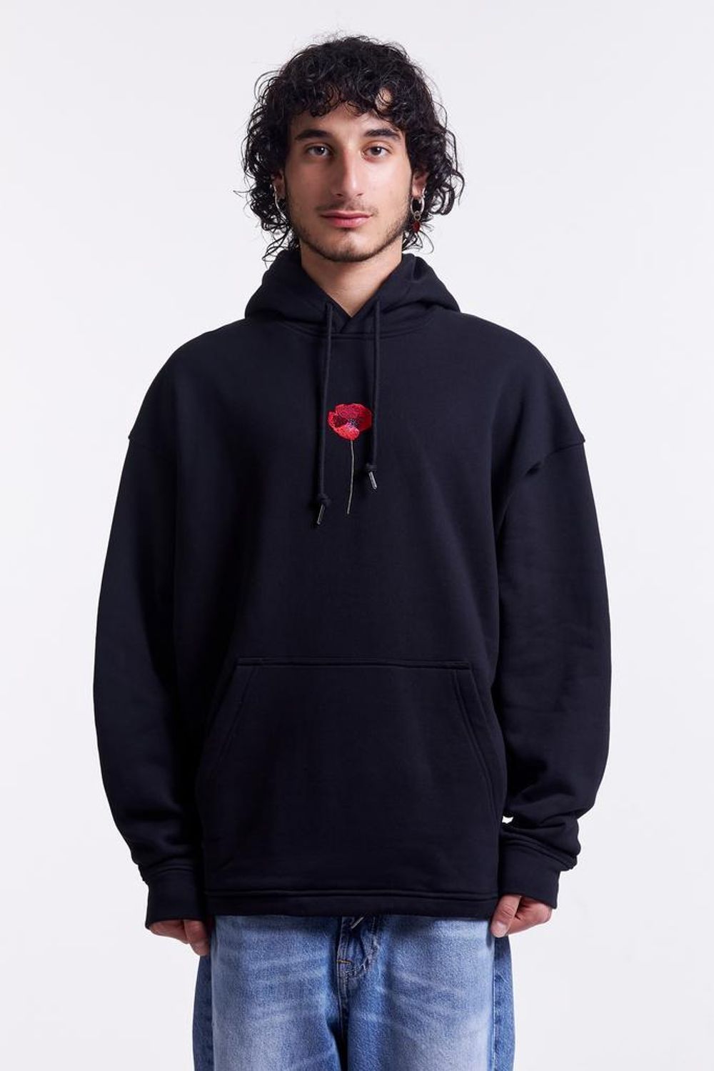 Худи Гербарий Мак Warm со шнурком в поясе черный