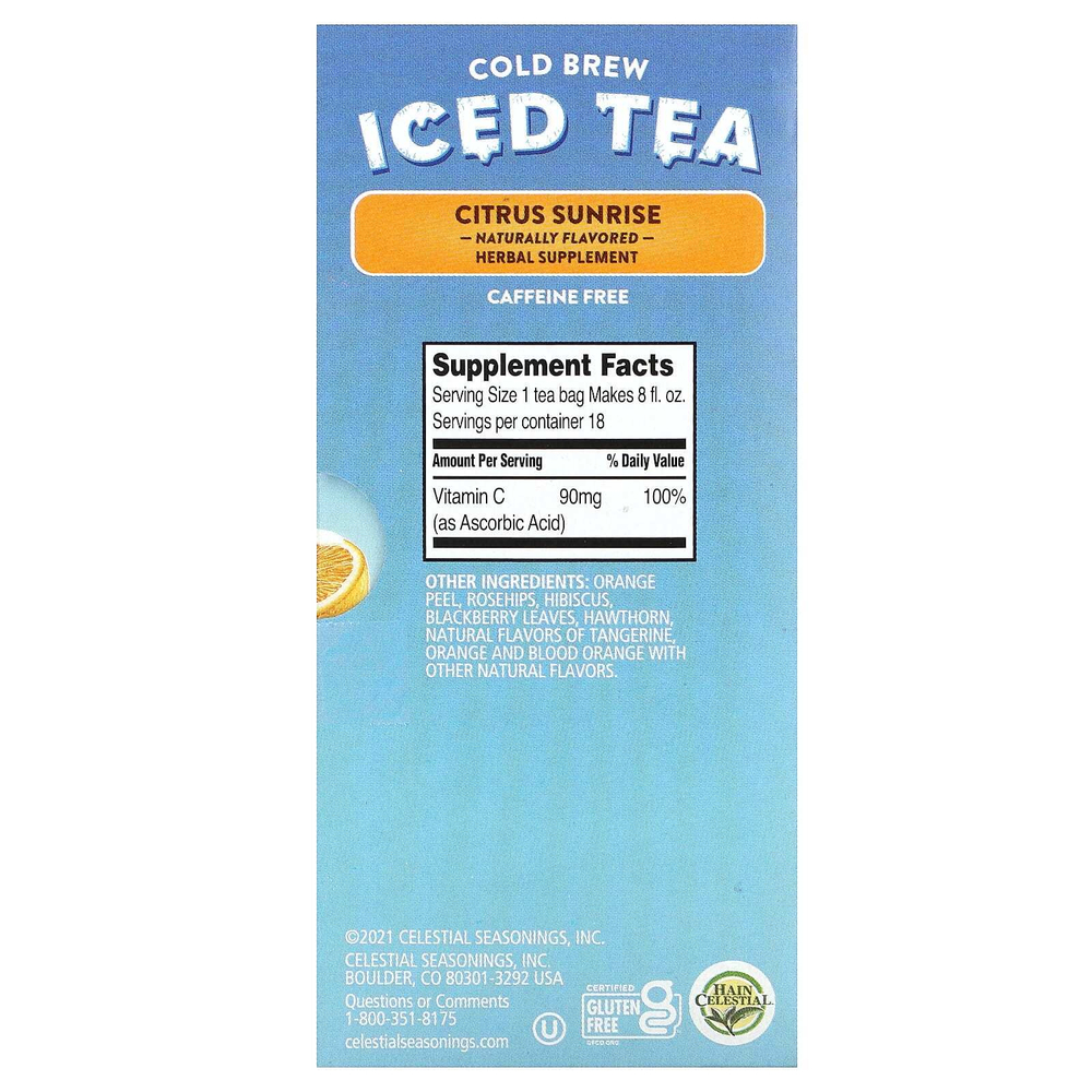 Celestial Seasonings, холодный чай со льдом, с цитрусовыми, без кофеина, 18 чайных пакетиков, 35 г (1,2 унции)