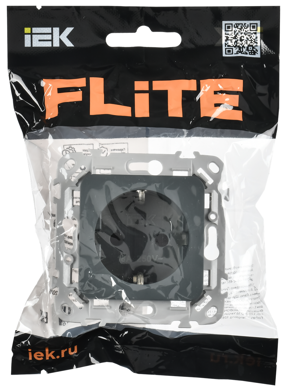 FLITE Розетка с заземлением с защитными шторками безвинтовое крепление 16А РСш11-1-ФлМА мокрый асфальт IEK