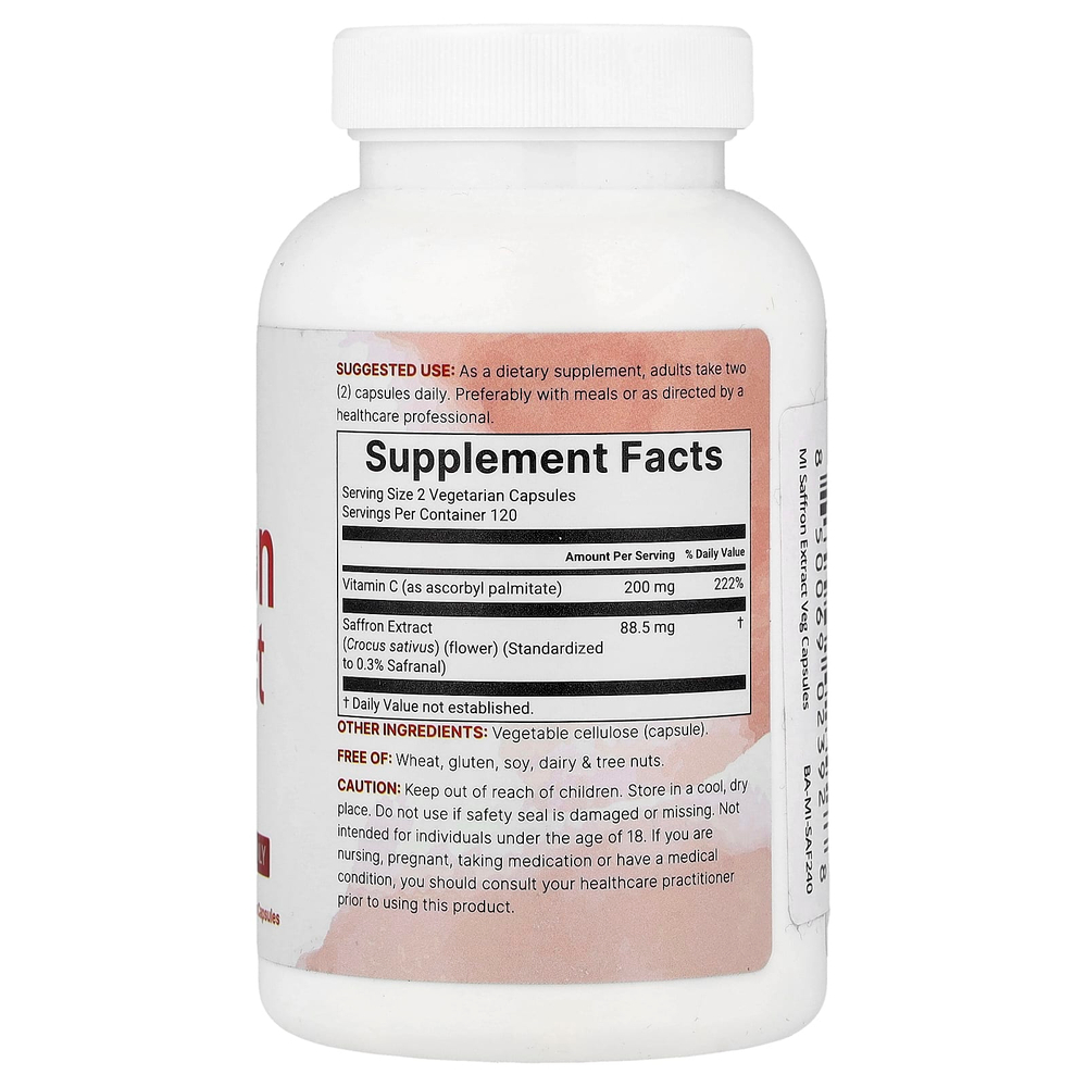 Micro Ingredients, чистый экстракт шафрана, 240 вегетарианских капсул