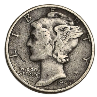 Монета 1 дайм (10 центов) 1945 "Mercury Dime" США