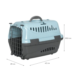 Переноска пластиковая ZOOEXPRESS "Турне" с металлической дверцей - 42х29х29,5 см (S) - голубая