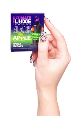 Черный стимулирующий презерватив  Грива мулата  с ароматом яблока - 1 шт.