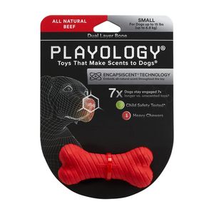 Двухслойная жевательная косточка Playology DUAL LAYER BONE для собак мелких пород с ароматом говядины, маленькая, цвет красный