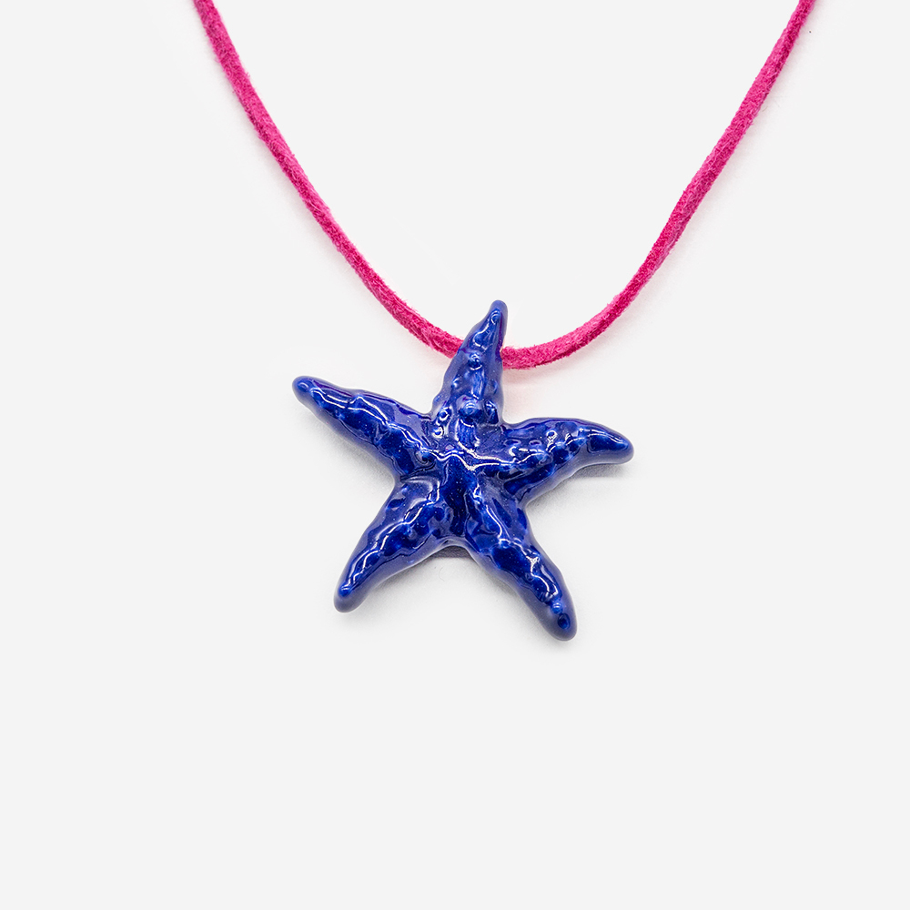 Бусина в форме морской звезды, 39*41мм, темно-синяя, глазурированный фарфор