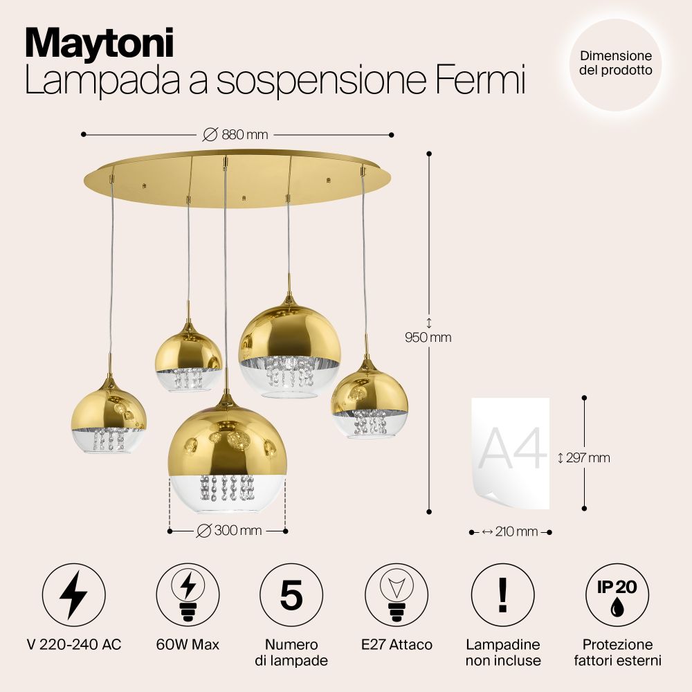 Светильник подвесной Maytoni Fermi P140-PL-170-5-G