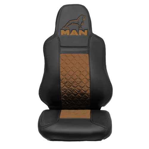 Чехлы MAN TGX, TGS с 2021 года c регулировкой ремня безопасности водителя по высоте (экокожа, коричневый)