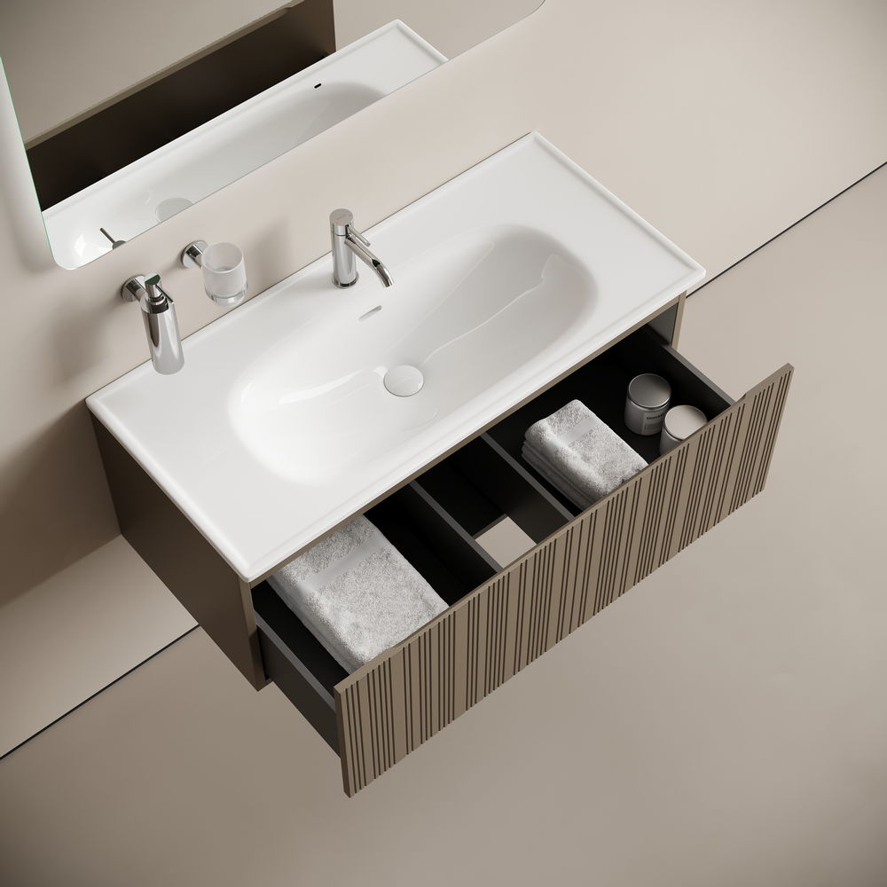 Тумба подвесная SANCOS Code 990х453х400, c одним  ящиком оснащенным доводчиками, цвет серо- бежевый , арт. CD100GB